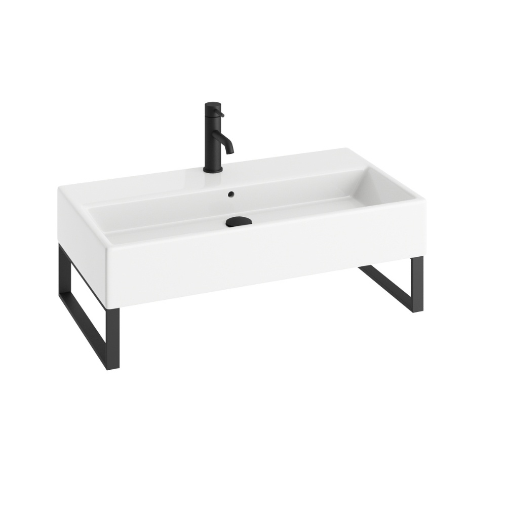 Product Cut out image of the Abacus Concept Pure 800mm Basin with Matt Black Towel Hangers with one tap hole